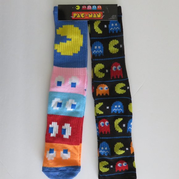 (#K) Pac-Man Video Game Retro Crew Socks 2 Pairs Unisex - Picture 1 of 4
